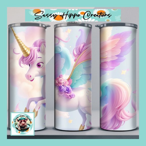 Skinny Tumbler Colorful Unicorn Rainbow Flowers Fairytale Stainless-Steel 20oz - Picture 1 of 7